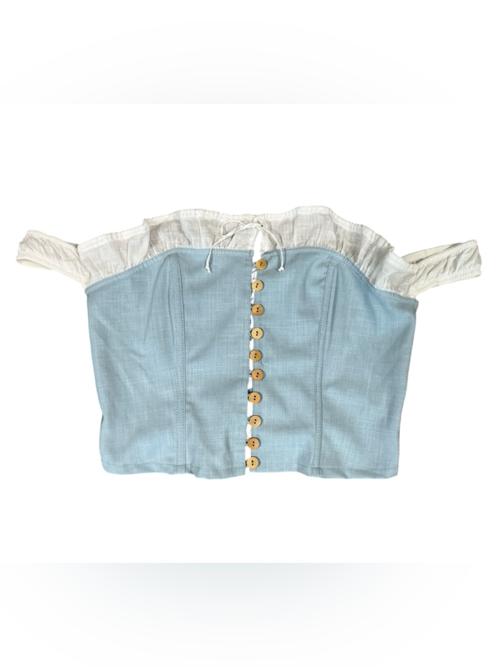 Out From Under Blue Lace Up Corset Top Medium Cottagecore Linen Blend